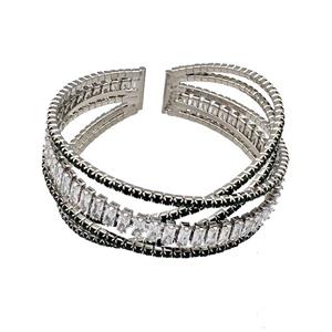 Copper Bangles Pave Darkgreen Zircon Platinum Plated, approx 2mm, 55mm dia [FN40621]