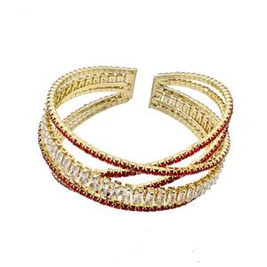 Copper Bangles Pave Red Zircon Gold Plated, approx 2mm, 55mm dia [FN40626]