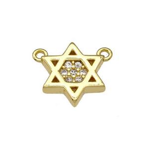 Copper David Star Pendant Micropave Zirconia 2loops Gold Plated, approx 10mm [FN40637]