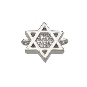 Copper David Star Connector Micropave Zirconia Platinum Plated, approx 10mm [FN40639]