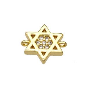 Copper David Star Connector Micropave Zirconia Gold Plated, approx 10mm [FN40640]