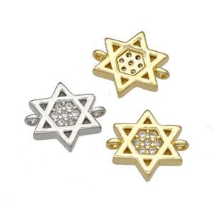 Copper David Star Connector Micropave Zirconia Mixed, approx 10mm [FN40641]