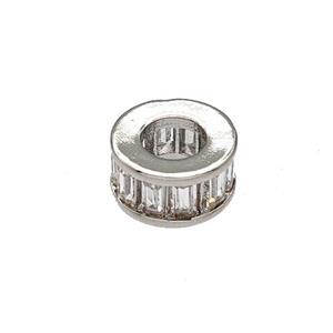 Copper Heishi Beads Spacer Pave Zircon Large Hole Platinum Plated, approx 8mm, 4mm hole [FN40659]