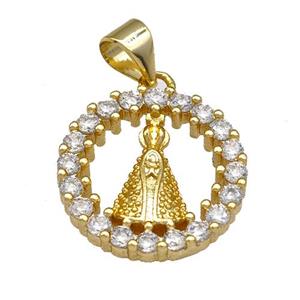 Copper Tiara Crown Pendant Pave Zirconia Circle Gold Plated, approx 16mm [FN40663]