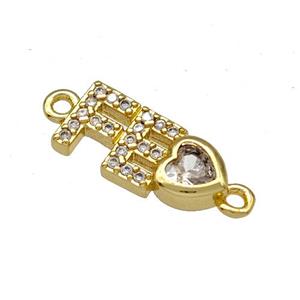 Copper FE Heart Connector Pave Zircon Gold Plated, approx 7-13mm [FN40664]