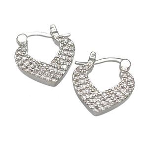 Copper Latchback Earrings Pave Zirconia Platinum Plated, approx 15-16mm [FN40675]