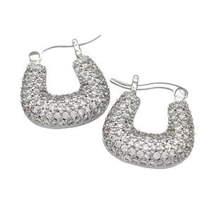 Copper Latchback Earrings Pave Zirconia Platinum Plated, approx 18-21mm [FN40677]