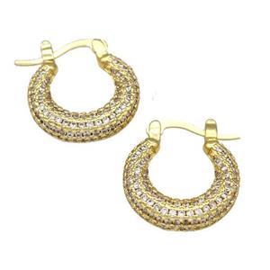 Copper Latchback Earrings Pave Zircon Gold Plated, approx 19-20mm [FN40679]