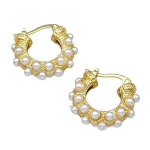 Copper Latchback Earrings Pave Pearlized Resin Gold Plated, approx 22mm [FN40680]