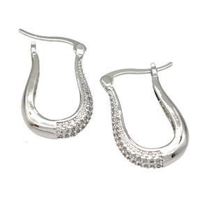 Copper Latchback Earrings Pave Zircon Platinum Plated, approx 15-25mm [FN40681]