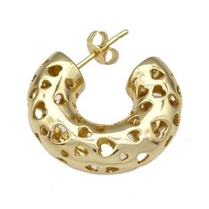 Copper Stud Earrings Hollow Heart C-Shape Gold Plated, approx 8mm, 25mm dia [FN40686]