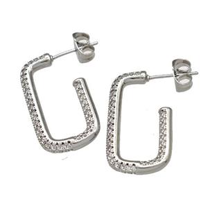 Copper Stud Earrings Pave Zirconia Platinum Plated, approx 14-25mm [FN40687]