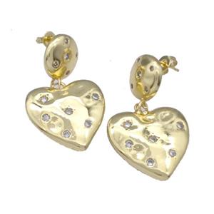 Copper Heart Stud Earrings Pave Zirconia Gold Plated, approx 12mm, 21mm [FN40689]