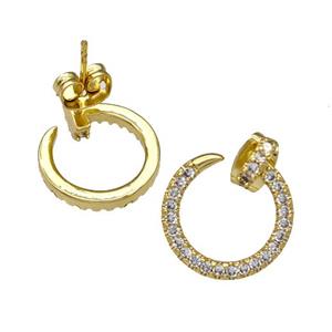 Copper Stud Earrings Pave Zirconia Gold Plated, approx 14mm [FN40690]