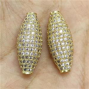 Copper Rice Beads Micro Pave Zirconia Gold Plated, approx 10-28mm [FN40693]