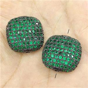 Copper Square Beads Micro Pave Green Zirconia Black Plated, approx 20mm [FN40703]
