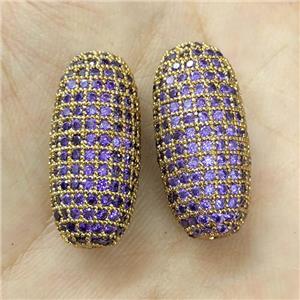 Copper Rice Beads Micro Pave Purple Zirconia Gold Plated, approx 12-25mm [FN40710]