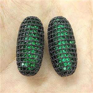 Copper Rice Beads Micro Pave Green Zirconia Black Plated, approx 12-25mm [FN40715]