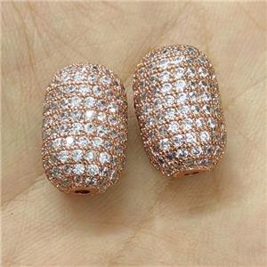 Copper Barrel Beads Micro Pave Zirconia Rose Gold, approx 12-18mm [FN40721]