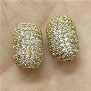 Copper Barrel Beads Micro Pave Zirconia Gold Plated, approx 12-18mm [FN40722]