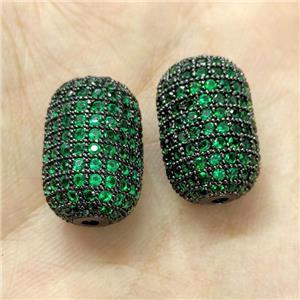 Copper Barrel Beads Micro Pave Green Zirconia Black Plated, approx 12-18mm [FN40726]