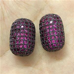 Copper Barrel Beads Micro Pave Fuchsia Zirconia Black Plated, approx 12-18mm [FN40728]