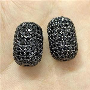Copper Barrel Beads Micro Pave Zirconia Black Plated, approx 12-18mm [FN40729]