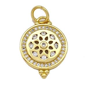 Copper Circle Pendant Micro Pave Zirconia Gold Plated, approx 14mm [FN40735]