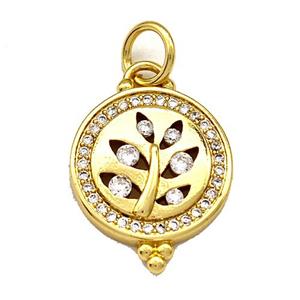 Copper Circle Pendant Micro Pave Zirconia Flower Gold Plated, approx 14mm [FN40736]
