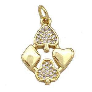 Copper Sign Pendant Micro Pave Zirconia Card Gold Plated, approx 16-19mm [FN40741]