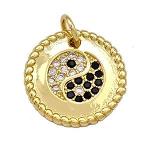 Copper Circle Pendant Micro Pave Zirconia Taichi Gold Plated, approx 17.5mm [FN40743]