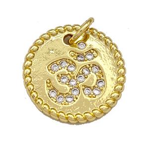 Copper Circle Pendant Micro Pave Zirconia Religious OM Gold Plated, approx 17.5mm [FN40744]