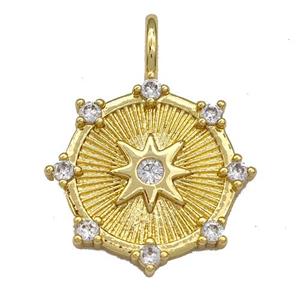 Copper Circle Pendant Micro Pave Zirconia Star Gold Plated, approx 19mm [FN40746]