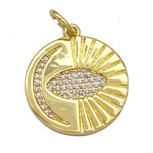 Copper Circle Pendant Micro Pave Zirconia Moon Gold Plated, approx 18mm [FN40747]