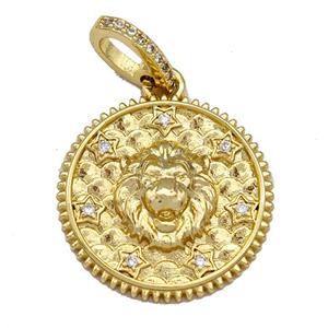Copper Circle Pendant Micro Pave Zirconia Leo Gold Plated, approx 20mm [FN40749]