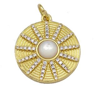 Copper Circle Pendant Micro Pave Zirconia Sun Gold Plated, approx 20mm [FN40750]