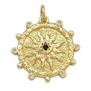 Copper Circle Pendant Micro Pave Zirconia Sun Gold Plated, approx 22mm [FN40751]
