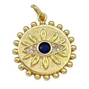 Copper Circle Pendant Micro Pave Zirconia Eye Gold Plated, approx 20mm [FN40753]