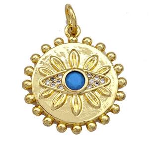 Copper Circle Pendant Micro Pave Zirconia Eye Gold Plated, approx 20mm [FN40754]