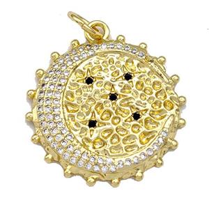 Copper Circle Pendant Micro Pave Zirconia Moon Gold Plated, approx 22mm [FN40756]