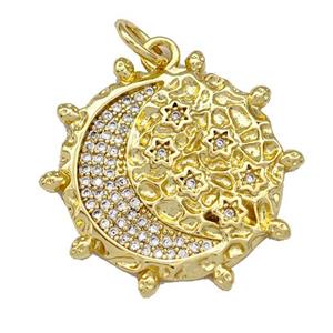 Copper Circle Pendant Micro Pave Zirconia Moon Gold Plated, approx 22mm [FN40757]