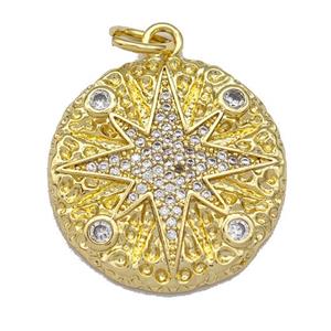 Copper Circle Pendant Micro Pave Zirconia NorthStar Gold Plated, approx 21mm [FN40758]
