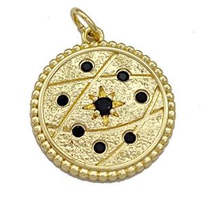 Copper Circle Pendant Micro Pave Zirconia Star Gold Plated, approx 21mm [FN40759]