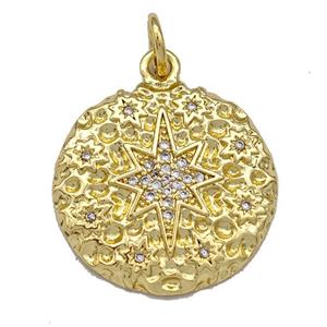 Copper Circle Pendant Micro Pave Zirconia NorthStar Gold Plated, approx 21mm [FN40762]