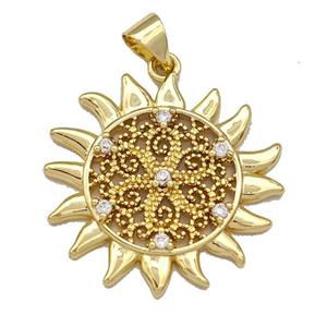 Copper Sun Charms Pendant Micro Pave Zirconia Gold Plated, approx 24mm [FN40763]