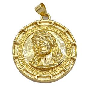 Jesus Charms Copper Circle Pendant Gold Plated, approx 26mm [FN40764]