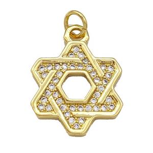 Copper David Star Pendant Micro Pave Zirconia Gold Plated, approx 20mm [FN40765]
