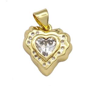 Copper Heart Pendant Micro Pave Zirconia Gold Plated, approx 14mm [FN40767]