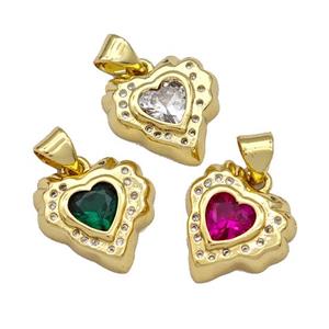 Copper Heart Pendant Micro Pave Zirconia Gold Plated Mixed, approx 14mm [FN40770]