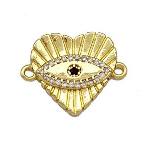 Copper Heart Connector Micro Pave Zirconia Eye Gold Plated, approx 15mm [FN40773]